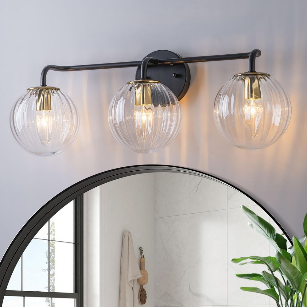 2-Light Modern Vanity Light Fixture – Black Wall Sconce With Glass Shades For Bathroom, Mirror, Hallway, Bedroom (E26, Bulbs Excluded)