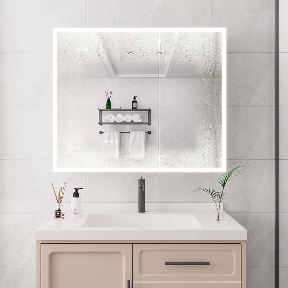 36 in. W x 30 in. H LED Rectangular Aluminum Medicine Cabinet with Mirror w