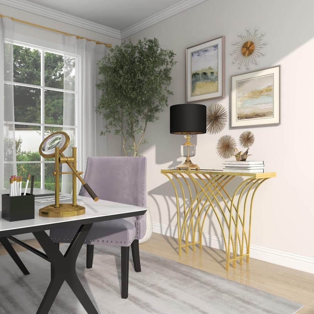 Elegant Gold Metal & Mirrored Glass Art Deco Console Table