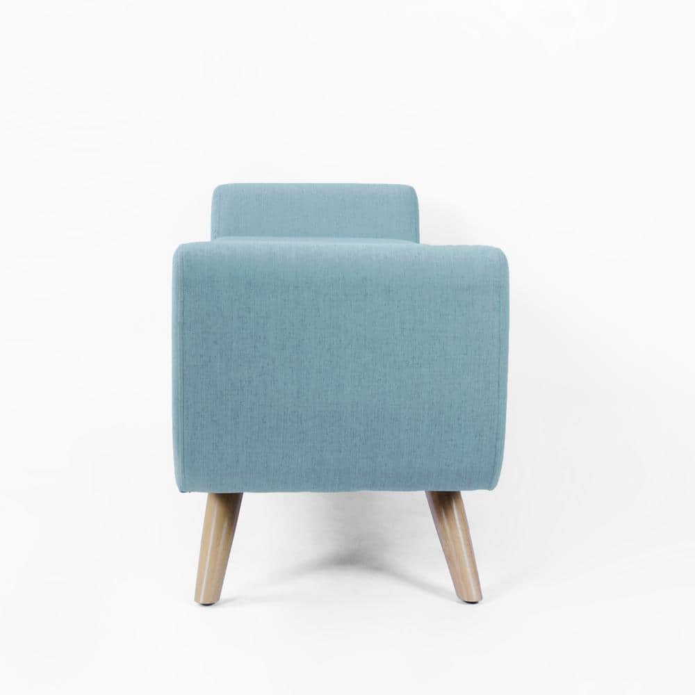 French Blue Upholstered Storage Bench with Wood Legs