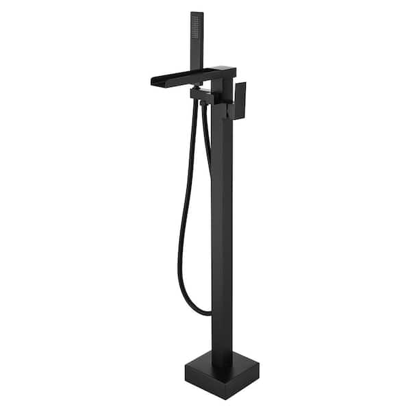 matrix decor Single-Handle Waterfall Tub Filler Freestanding Tub Faucet with Hand Shower in Matte Black
