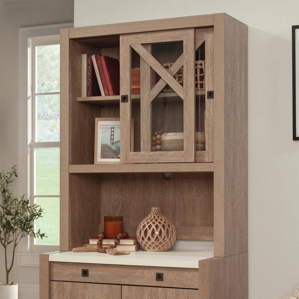 Brushed Oak China Cabinet with Safety-Tempered Glass Doors