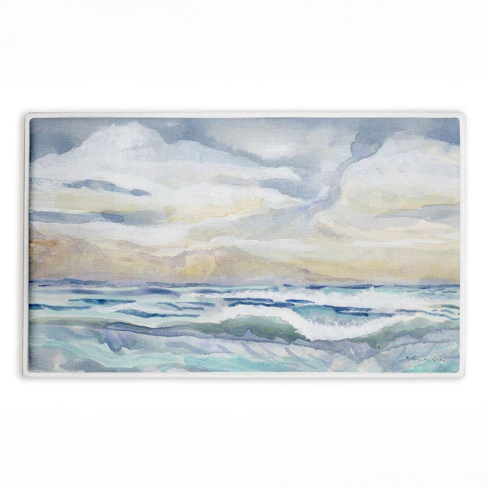 Tranquil Watercolor Waves 18 in. x 30 in. Blue Graphic Polyester Blend Rectangle Bath Mat price history on PriceWatchPro