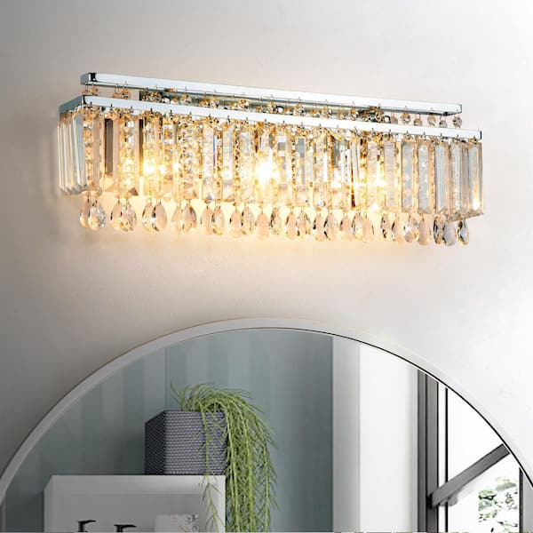 Indianapolis 22.5 in. 3-Light Wall Sconce with Clear Crystal Lampshade