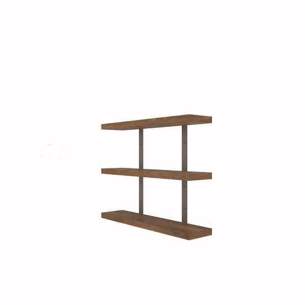 Intrinsic Haven Grace Rustic 24 in. W x 5.5 in. D Dark Brown Pine Wood Tiered Decorative Wall Shelf