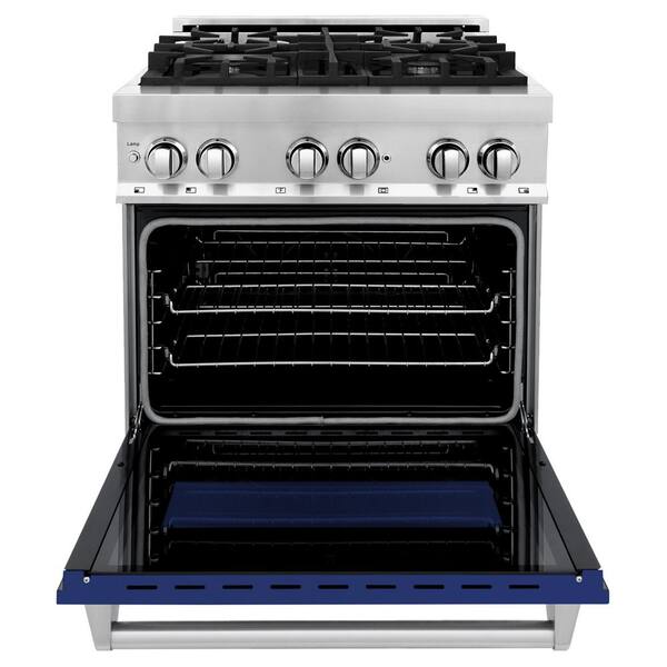 ZLINE Kitchen and Bath 30 in. 4 Burner Dual Fuel Range with Blue Gloss Door in Stainless Steel RA BG 30 The Home Depot