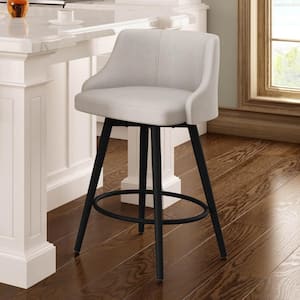 Duncan 30 in. Pale Grey Polyester Black Metal Swivel Bar Stool