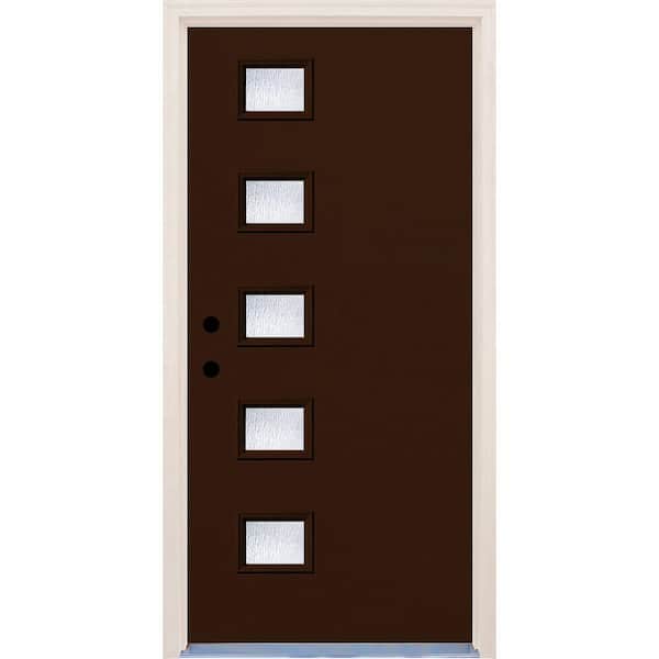 Builders Choice 36 in. x 80 in. Earthen Right-Hand 5 Lite Rain Glass Painted Fiberglass Prehung Front Door with Brickmould