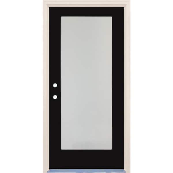 Builders Choice 36 in. x 80 in. Right-Hand/Inswing 1 Lite Satin Etch Glass Onyx Painted Fiberglass Prehung Front Door with 4-9/16" Frame
