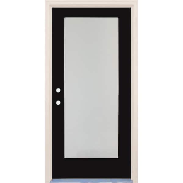 Builders Choice 36 in. x 80 in. Right-Hand/Inswing 1 Lite Satin Etch Glass Onyx Painted Fiberglass Prehung Front Door with 6-9/16" Frame