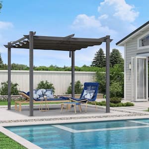 10 ft. x 10 ft. Gray Aluminum Frame Pergola with Gray Retractable Sun Shade Canopy and Extra Top Roof