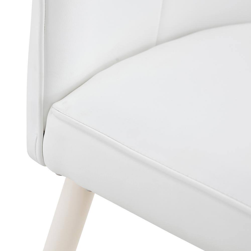 White Faux Leather High Back Armless Dining Chairs with Metal Legs, Set of 4