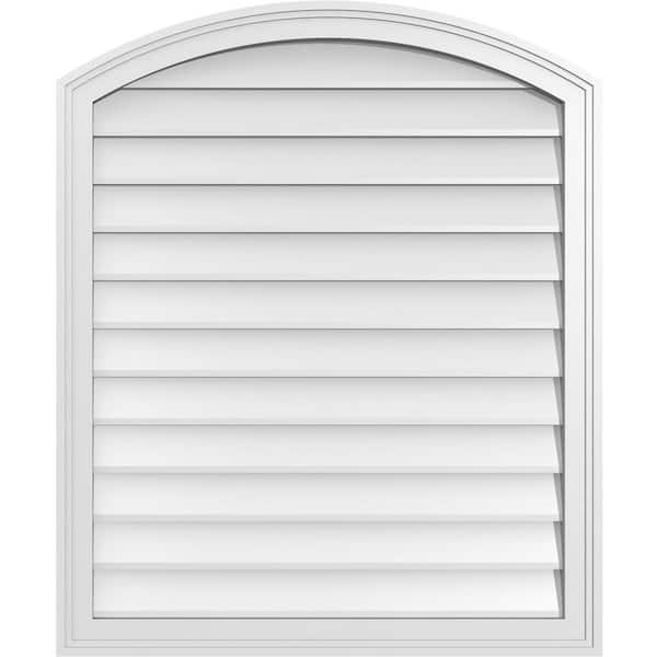 Ekena Millwork 30 in. x 36 in. Arch Top Surface Mount PVC Gable Vent: Functional with Brickmould Frame