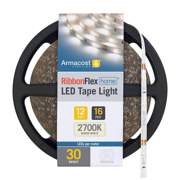 Armacost Lighting RibbonFlex Home 16 ft. (5m) 12-Volt White LED Strip Light Tape 30 LED/m 2700K
