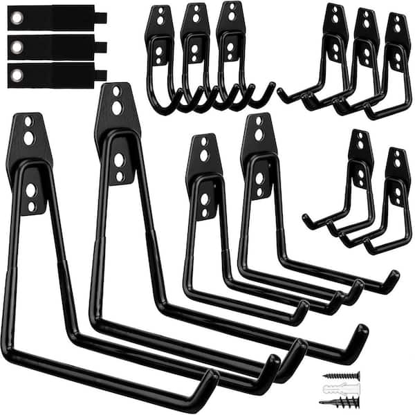 Garage Tool Storage Wall Hook Set 15-Piece Heavy Duty Hanger Garden Tool Organizer Ladder Rack Yard Holder Metal Bracket