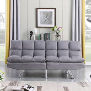 70 in. Gray Micro-Suede Twin Size 2-Seater Relax Futon Sofa Bed