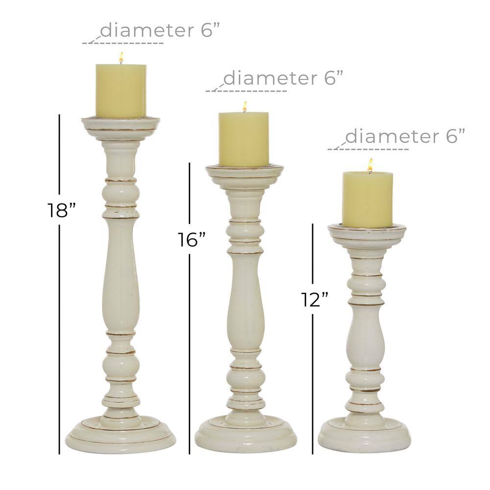 Elegant White Mango Wood Candlestick Trio - 17.9" Set