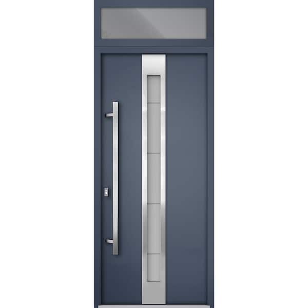 VDOMDOORS 36 in. x 96 in. Right-Hand/Inswing Transom Frosted Glass Gray Graphite Steel Prehung Front Door with Hardware
