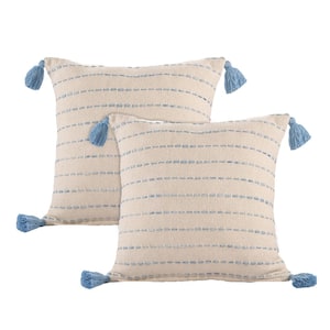 Tara Denim Blue/Ivory Striped Cotton Blend 20 in. x 20 in. Indoor Throw Pillow (Set of 2)