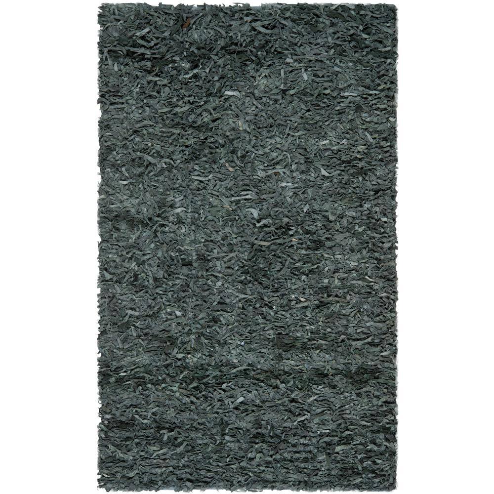 Hand-Knotted Gray Leather Shag 8' x 10' Cotton-Weave Area Rug