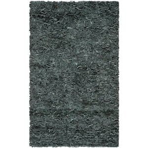 Leather Shag Grey Doormat 3 ft. x 5 ft. Solid Area Rug
