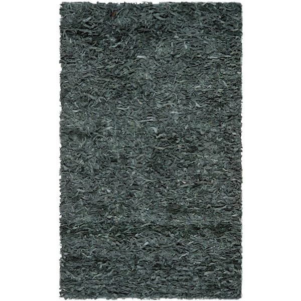 SAFAVIEH Leather Shag Grey 8 ft. x 10 ft. Solid Area Rug