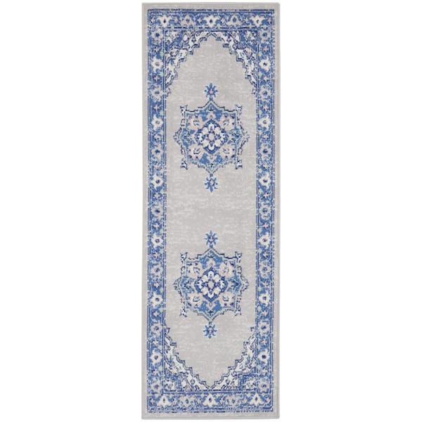 Nourison Whimsicle Grey Blue 2 ft. x 6 ft. Center Medallion Traditional Runner Rug