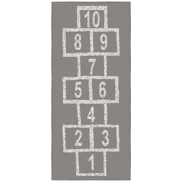 Ottomanson Kid's Play Collection Non-Slip Rubberback Hopscotch 3x6 Kid's Runner Rug, 2 ft. 7 in. x 6 ft., Dark Gray