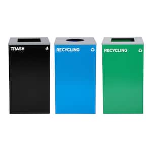 87 Gal. 3-Stream Black, Blue, Green Steel Commercial Trash Can and Recycling Bin with Circle and Square Lids