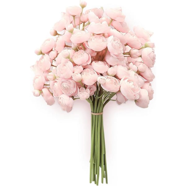 11 in. H 18 Pieces Blush Faux Silk Mini Ranunculus Artificial Flowers for DIY Bouquets