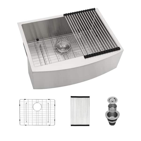 16-Gauge Stainless Steel 24 in. Single Bowl Apron Front Farmhouse Kitchen Sink with Bottom Grid and Strainer