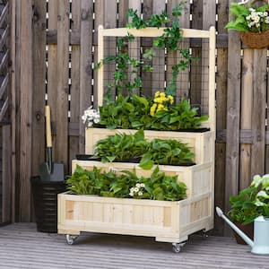 53 .25 in. x 31.5 in. 3-Tiers Raised Garden Bed with Trellis, Vertical Planter Box with Wheels and Back Storage Area