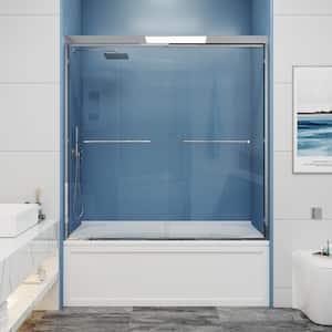 60 in. W x 60 in. H Double Sliding Semi-Frameless Tub Shower Door in Chrome with Smooth Sliding and 1/4 in. (6 mm) Glass