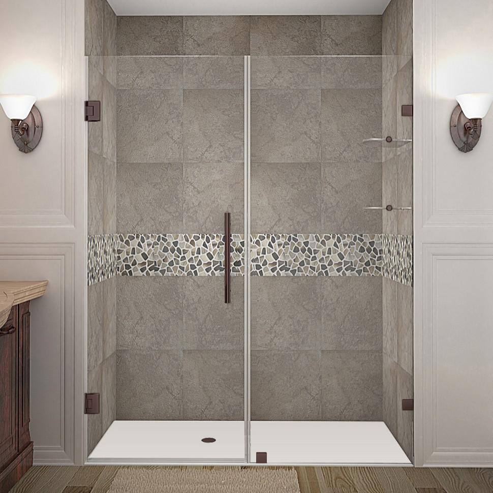 Bronze Frameless Hinged Shower Door with Frosted Tempered Glass