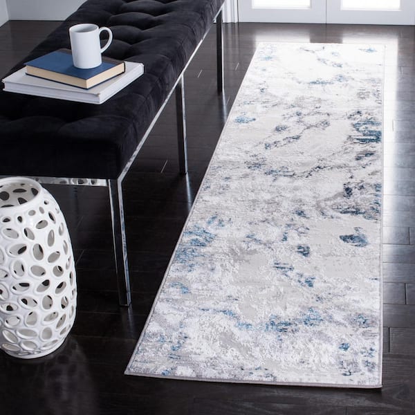 Amelia Gray/Blue 2 ft. x 8 ft. Abstract Distressed Runner Rug
