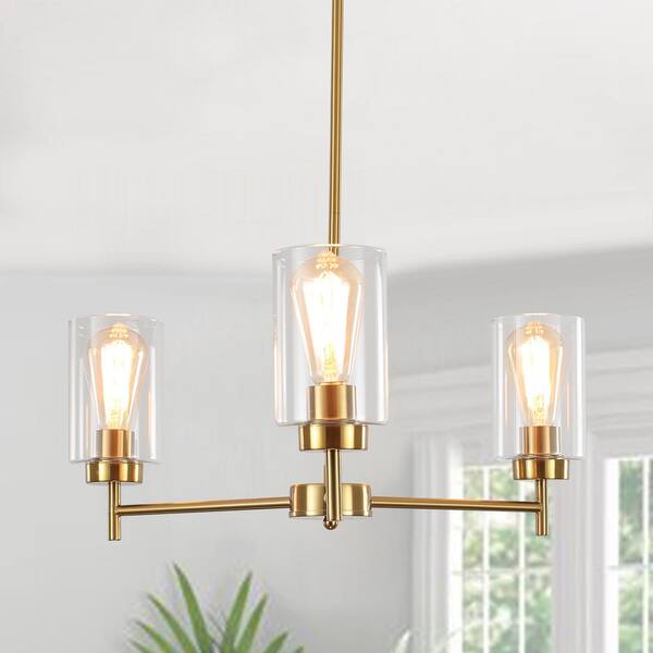 LWYTJO 3-Light Gold Dimmable Rustic Chandelier with Cylinder Glass