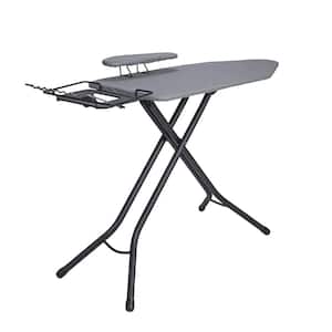 Matte Black Frame Non-Electric Metal Fold Out No Swivel Ironing Board with Gray Cover