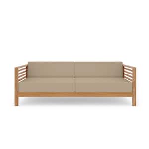 Sylvie 3-Person Teak Outdoor Couch with Sunbrella Fawn Cushions