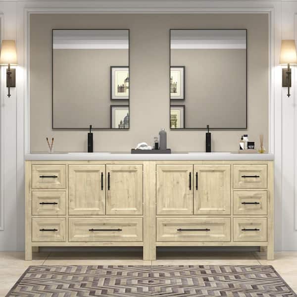VIV 84 in. W x 20 in. D x 35 in. H Double Sink Freestanding Bath Vanity in Pale French Oak with White Acrylic Top