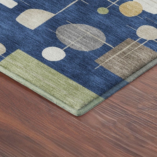 Mayfield Premium Machine Washable Abstract AMF2393 Navy 3 ft. x 5 ft. Area Rug