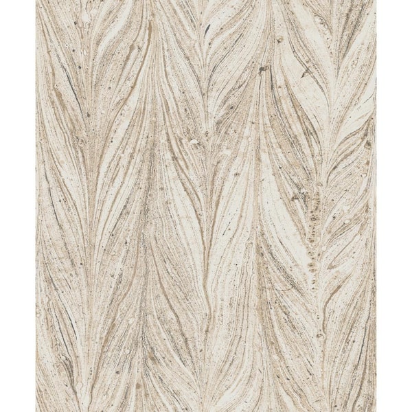 Warm Neutral Ebru Marble Vinyl Paper Unpasted Matte Wallpaper (21 in. x 33 ft.)