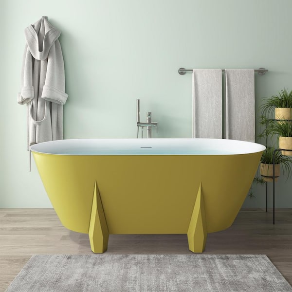 Mokleba 59 in. Acrylic Double Slipper Flatbottom with Foot Non-Whirlpool Bathtub Freestanding Soaking Bathtub in Matte Gold