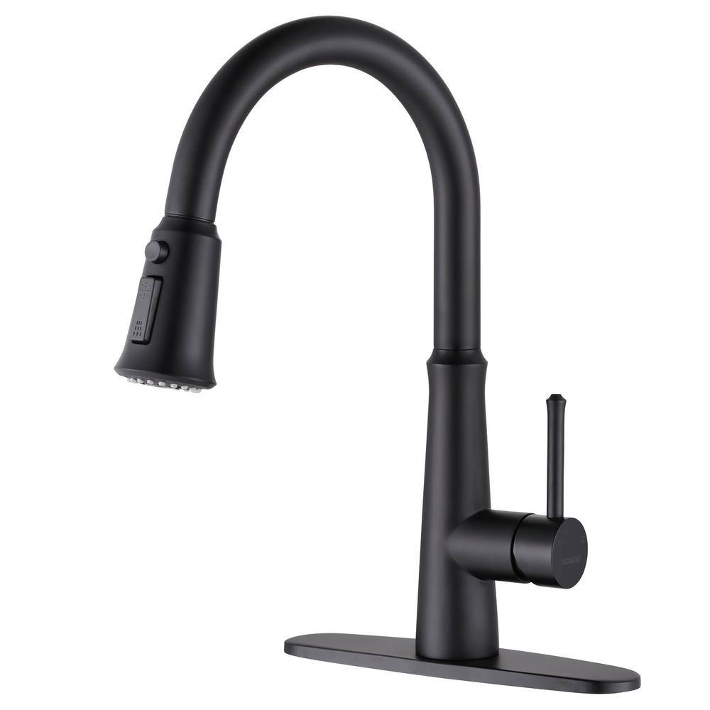 Single Handle Deck Mount Gooseneck Pull Down Sprayer with Deckplate included in Matte Black price history on PriceWatchPro