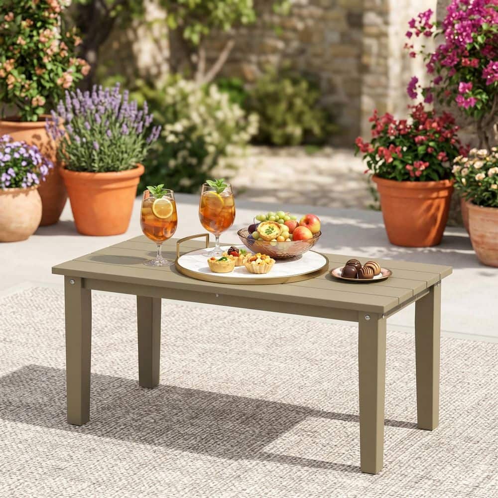 Ama pear Brown 36 in. HDPE Plastic Outdoor Coffee Table, Rectangle
