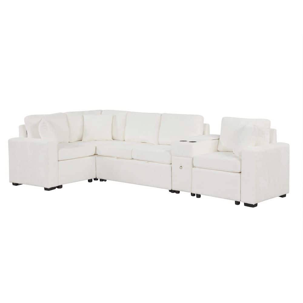 Luxury Collection 120.5 in. Square Arm 4-piece L-Shaped Chenille Modular Sectional Sofa Bed in. Beige with Storage