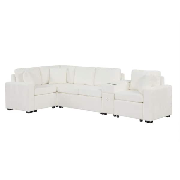 anpport Luxury Collection 120.5 in. Square Arm 4-Piece L-Shaped Chenille Modular Sectional Sofa Bed in White with Storage