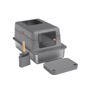 23 in. x 15 in. x 15 in. Stainless Steel Litter Box With Lid Scoop and Filter Pedal for Big Cats