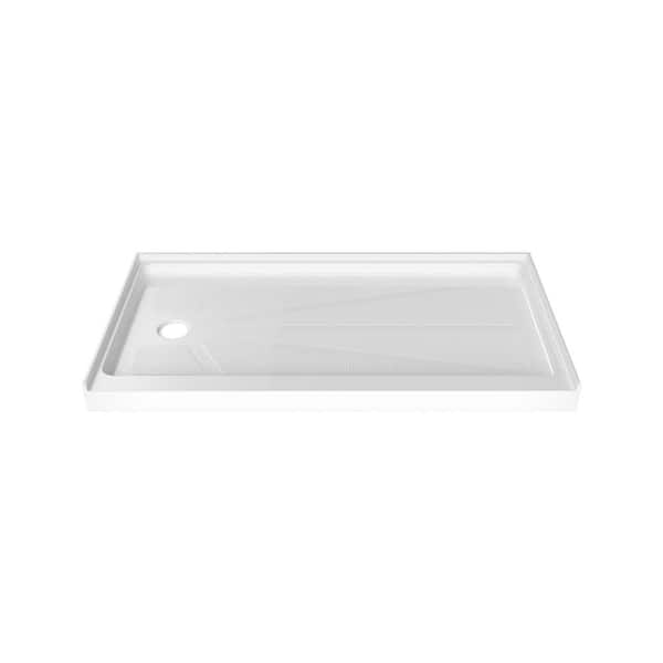TOOLKISS 60 in. L x 30 in. W x 4 in. H Alcove Single-Threshold Shower Pan Base with Left Drain in White