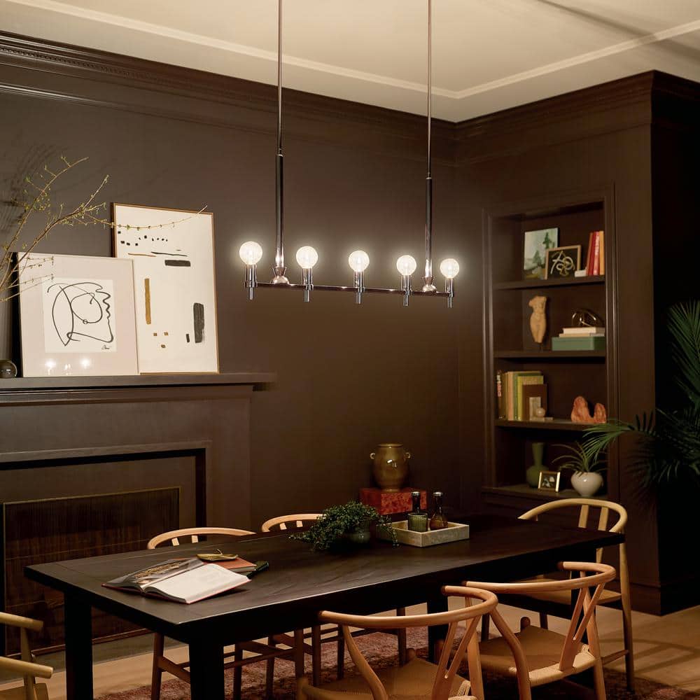 Torvee Nickel Textured 5-Light Linear Chandelier with Geometric Design