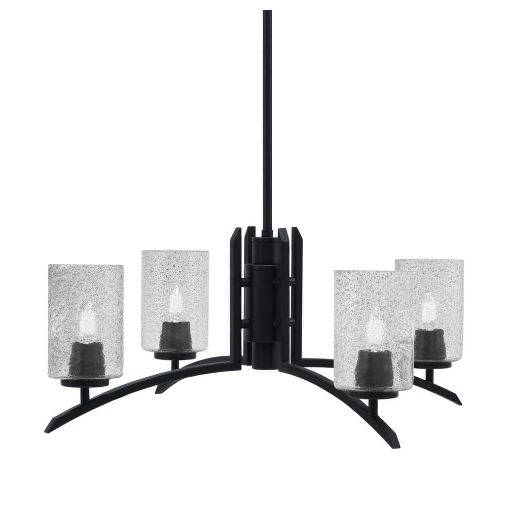 Siena 26 in. 4 Light Matte Black Chandelier with Smoke Bubble Glass Shades